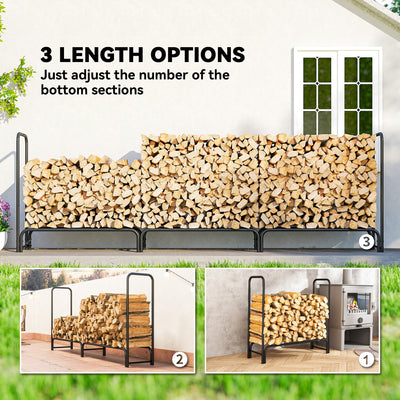 Outsunny Firewood Rack with Waterproof Cover, Heavy Duty Metal Log Store Indoors, Log Storage Holder for Outdoor Indoor Fireplace, 300 x 36 x 99 cm, Dark Green 