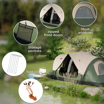 Outsunny Camping Tent for 6-8 Man with 2000mm Waterproof Rainfly and Carry Bag for Fishing Hiking Festival, Dark Green 