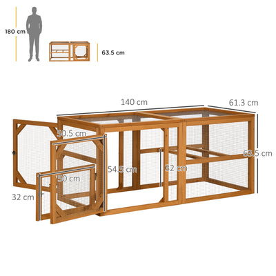 PawHut Wooden Chicken Coop with Perches, Doors, Combinable Design, for 2-4 Chickens - Natural Wood Colour 