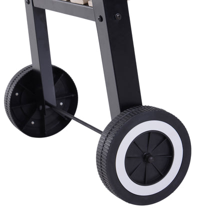 Outsunny Trolley Charcoal BBQ Barbecue Grill Outdoor Patio Garden Heating Smoker with Side Trays Storage Shelf and Wheels 
