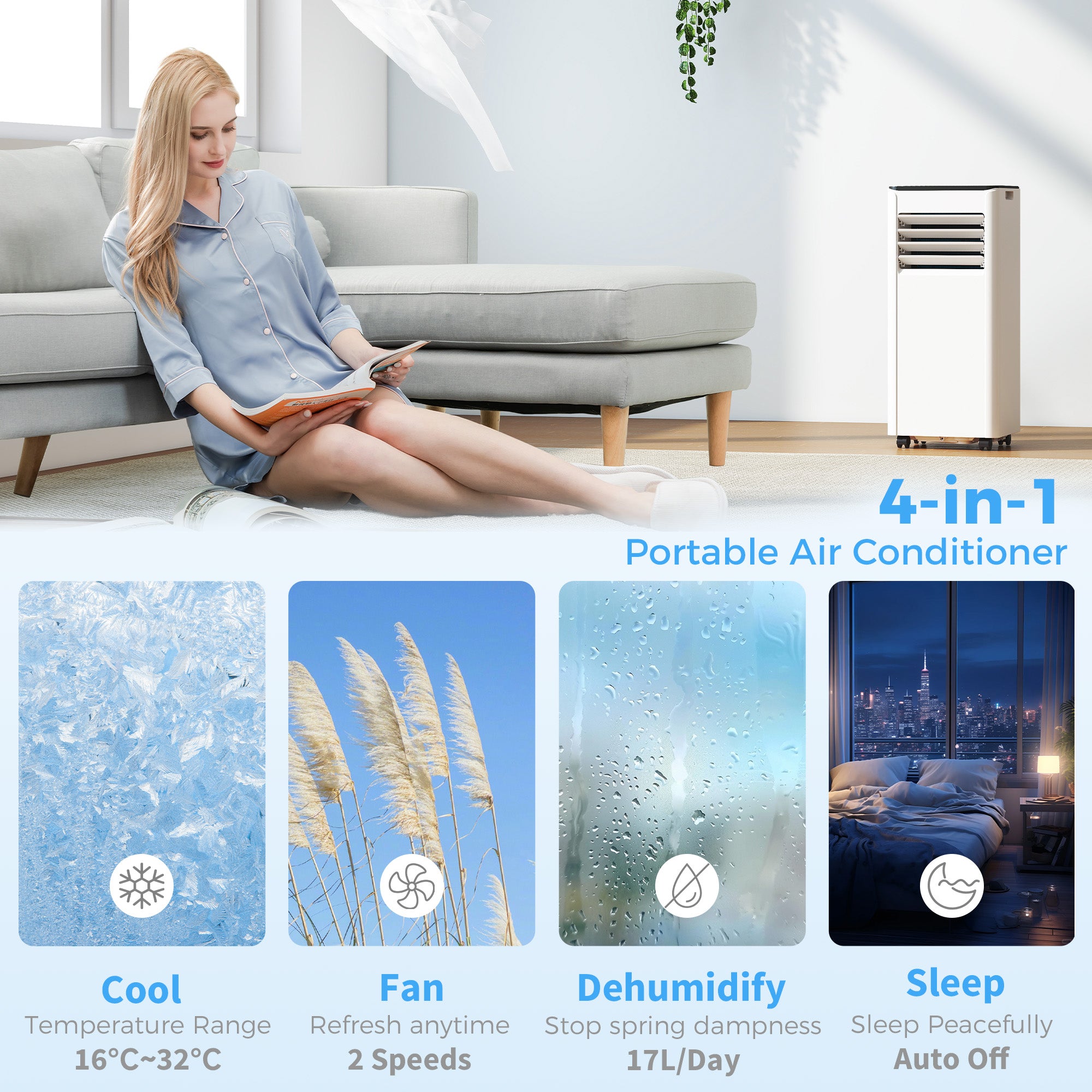 HOMCOM Portable Air Conditioner 5000 BTU, 4-in-1 AC Unit with Cool, Dehumidifier, Fan, Sleep Mode, WiFi Voice Remote Control 