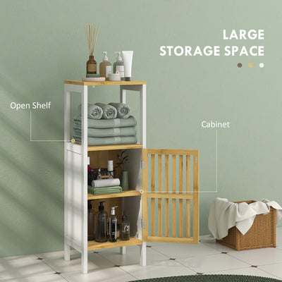 HOMCOM Bamboo-Blend Retro Cut-Out Bathroom Storage Unit, with Cupboard 