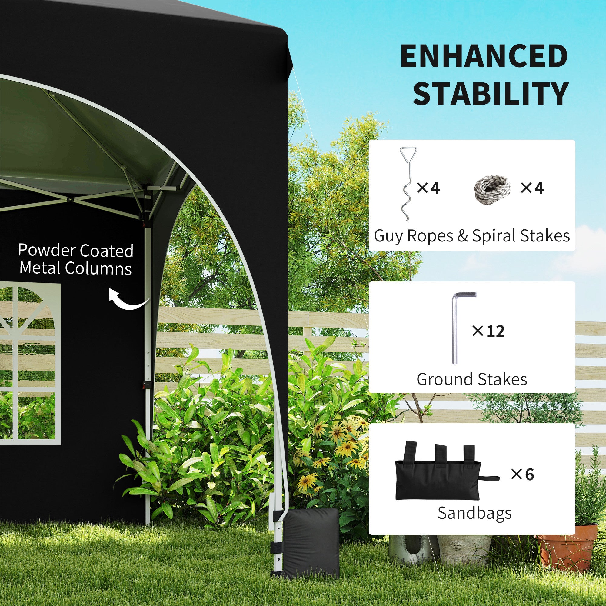 Outsunny 3 x 6m Pop Up Gazebo Shelter with Sides, 6 Sandbags, Peak Top Garden Party Tent Marquee with Carry Bag, Black 
