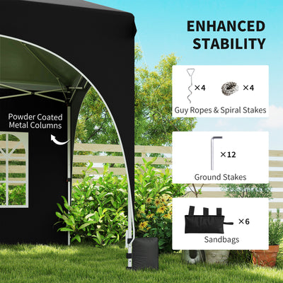 Outsunny 3 x 6m Pop Up Gazebo Shelter with Sides, 6 Sandbags, Peak Top Garden Party Tent Marquee with Carry Bag, Black 