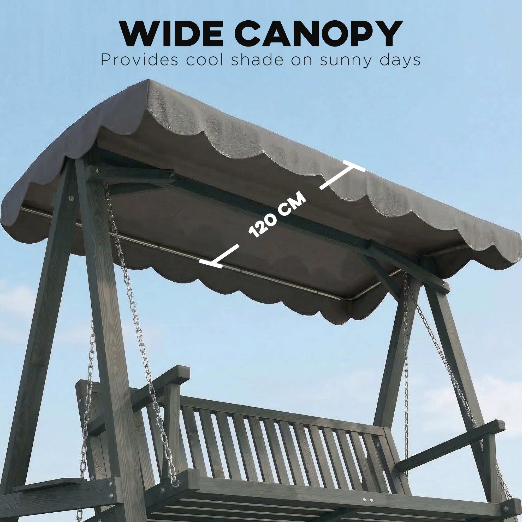 Outsunny 3 Seater Garden Swing Seat with Canopy, Wooden Swing Chair, Outdoor Hammock Bench for Balcony Patio Porch, Grey 