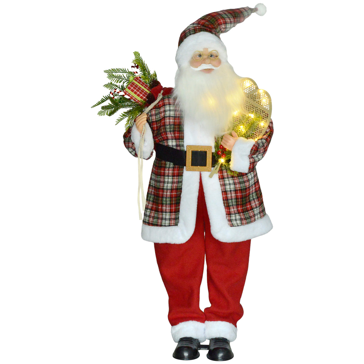 HOMCOM 4'3" Animated Santa Claus Figure, with Sound and Lights - Red/Green 