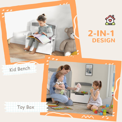 AIYAPLAY 2-in-1 Toy Box for Kids with Lid for Bedroom, Nursery, Playroom, Grey 