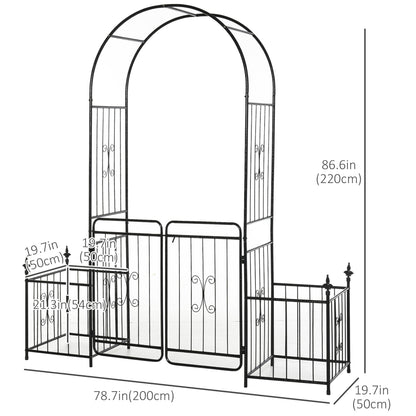Outsunny Metal Garden Arbor Arch with Double Doors, 2 Side Planter Baskets, Climbing Vine Frame, Black 
