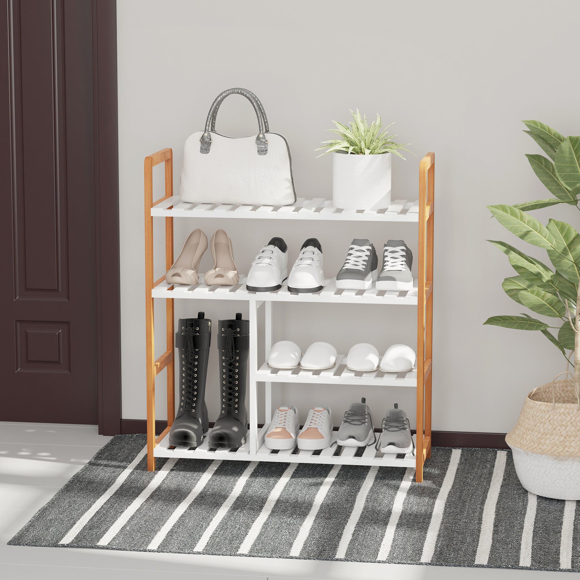 HOMCOM 4 Tier Shoe Racks Storage Stand Shelf Organizer Wood Frame 78 x 68 x 26 cm Hallway Furniture 