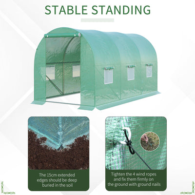 Outsunny 4 x 2 x 2 m Polytunnel Greenhouse with Roll-up Door and 6 Mesh Windows, Walk-in Garden Tunnel Warm House Tent with UV-resistant PE Cover and Galvanised Steel Frame, Green 