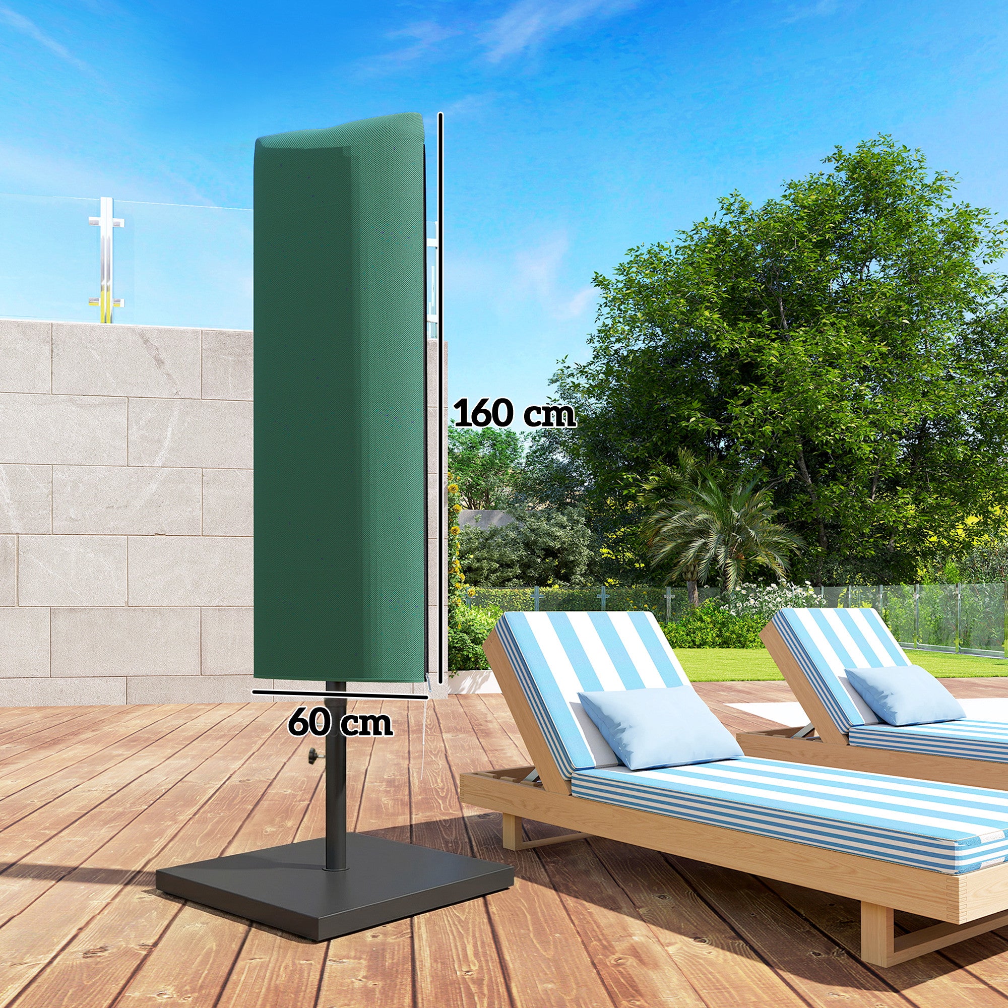 Outsunny Garden Parasol Cover, Outdoor Patio Umbrella Protector Weatherproof Garden Patio for 2-4.6m Parasol, Dark Green 
