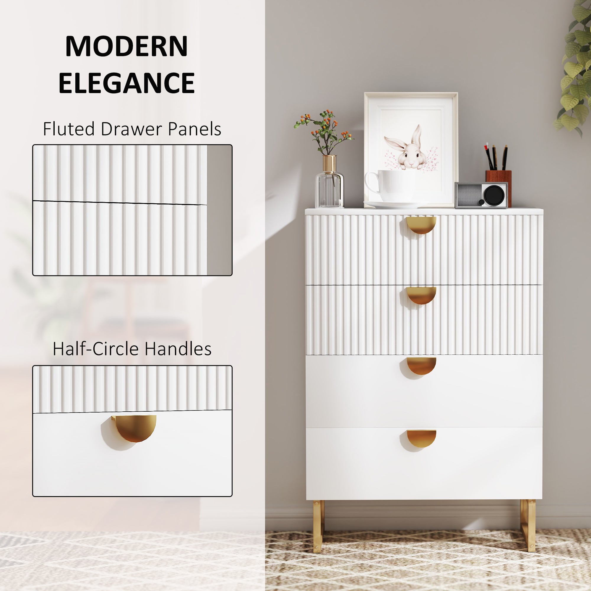 HOMCOM Elegant Chest of Four Drawers - White