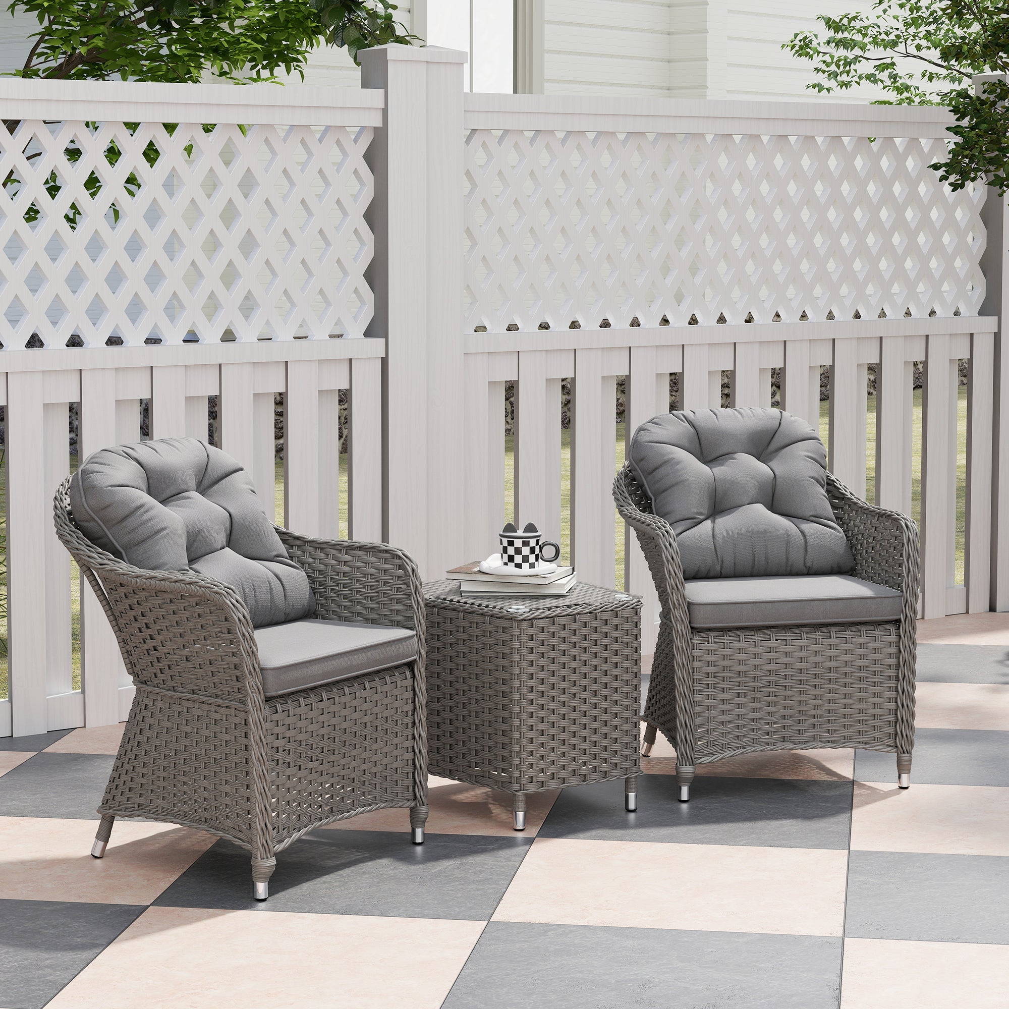 Outsunny Three-Piece Super Padded Rattan Set - Light Grey 