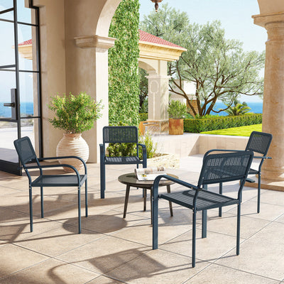 Outsunny Garden Chairs Set of 4, Stackable Rattan Effect Dining Chairs with Armrest, Weather Resistant and Lightweight Outdoor Furniture Armchairs for Patio, Balcony, Terrace, Dark Grey 