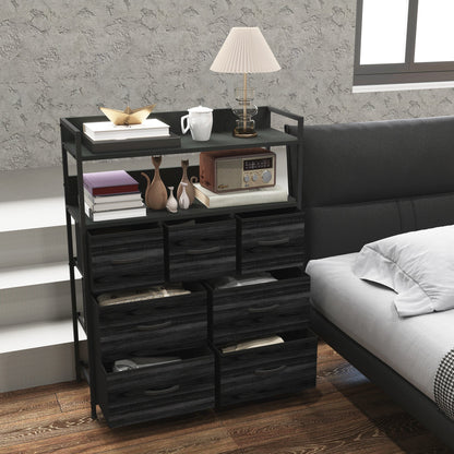 HOMCOM Rustic Chest of Seven Fabric Drawers - Black 