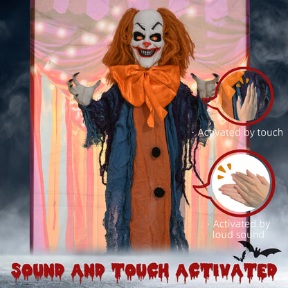 HOMCOM 168 cm Life Size Halloween Animated Standing Circus Clown with Red Light Up Eyes, Sound Activated Moving Arms & Body, Scary Clown Halloween Decorations, Battery Operated, Indoor Party Props
