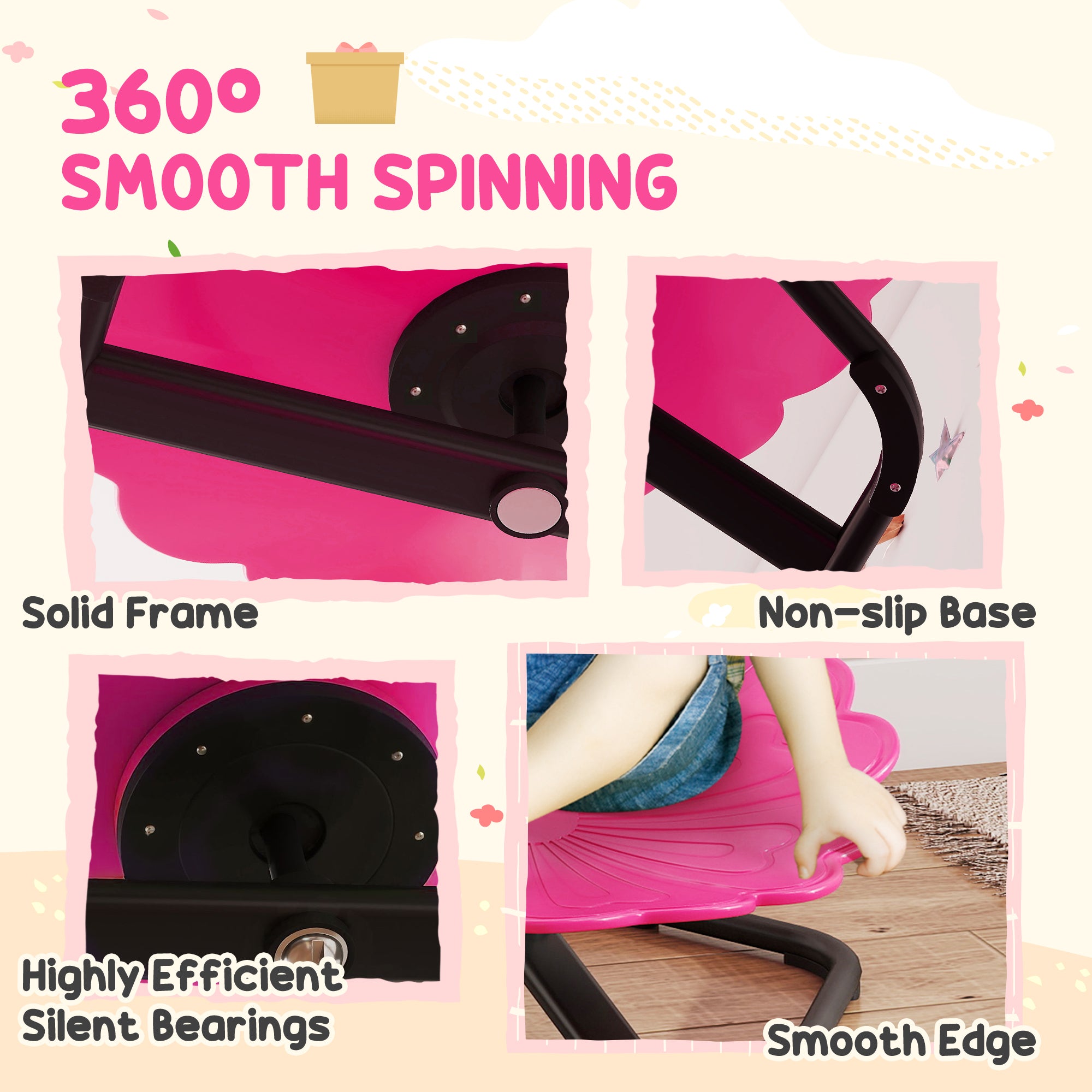 AIYAPLAY Flower-Shaped Sensory Spinning Chair with Non-Slip Base for Balance/Coordination, Pink