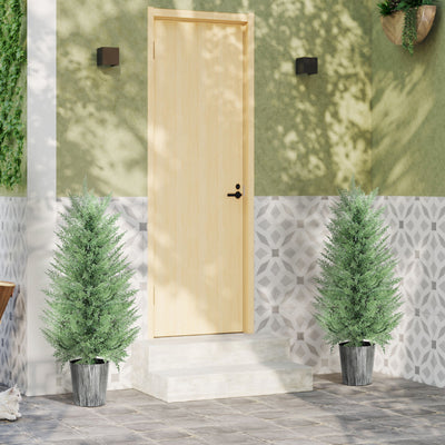 HOMCOM 90cm Artificial Cypress Trees Set of 2, UV Resistant Artificial Plants with Decorative Pot, Fake Plants for Indoor Outdoor Decor, Green 