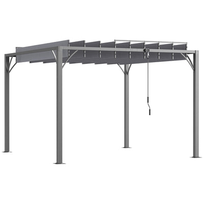 Outsunny 3 x 3(m) Outdoor Pergola with Retractable Roof, Aluminium Louvered Patio Gazebo Canopy for Lawn Garden Patio, Grey 