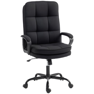 HOMCOM Double Padded Linen-Look Office Chair - Black