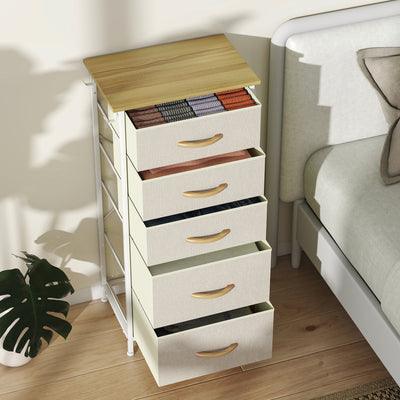 HOMCOM Chest of Five Fabric Drawers - Beige 