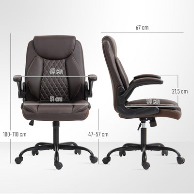 HOMCOM Faux Leather Office Chair. with Flip-Up Armrests - Brown 