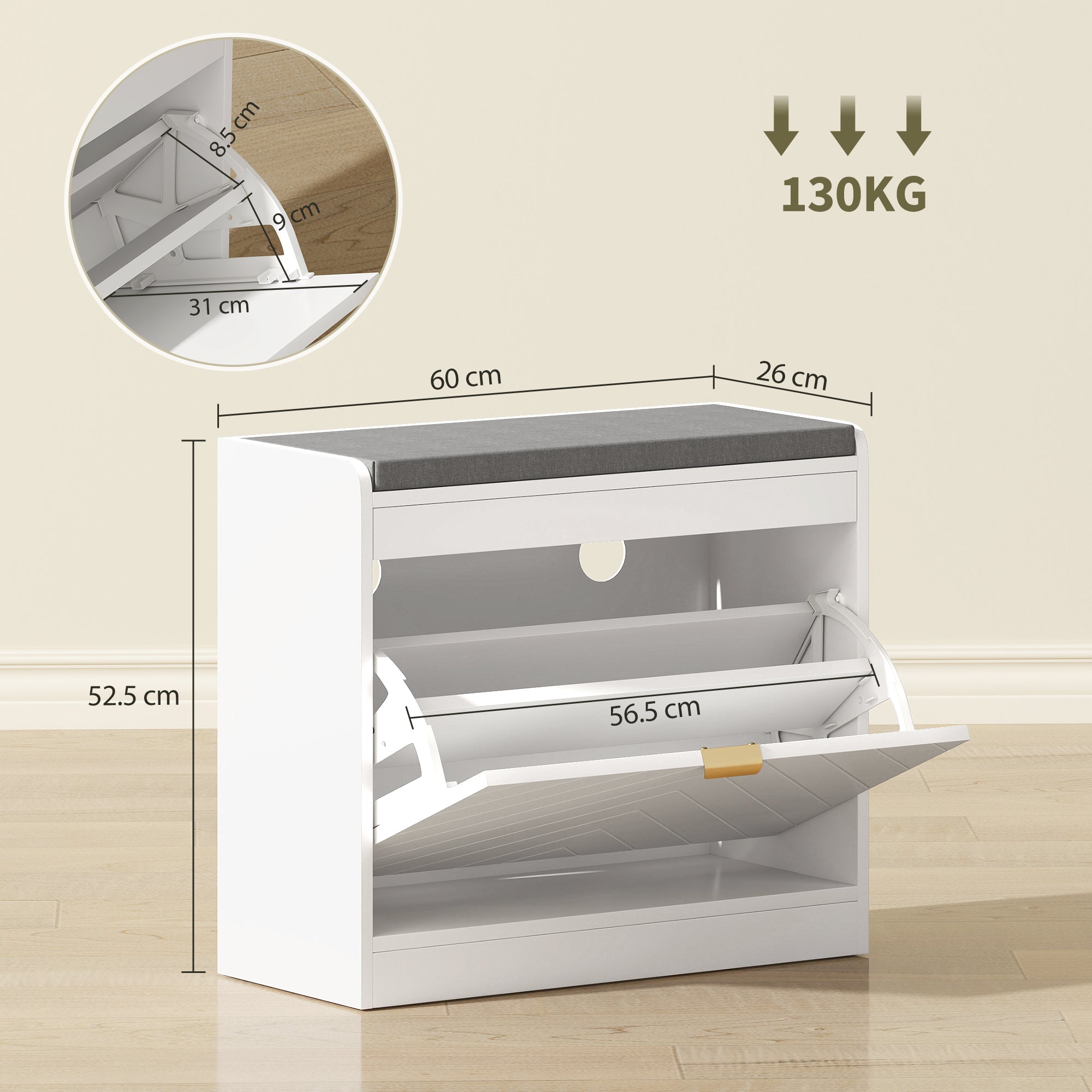 HOMCOM Shoe Storage with Seat, Upholstered Entryway Bench, Shoe Bench with 1 Flip Drawer and 4 Vents for 5 Pairs of Shoes 