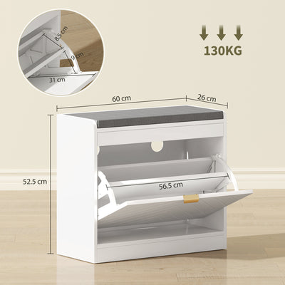 HOMCOM Shoe Storage with Seat, Upholstered Entryway Bench, Shoe Bench with 1 Flip Drawer and 4 Vents for 5 Pairs of Shoes 