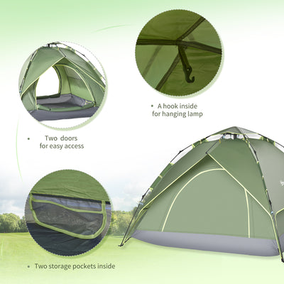 Outsunny 3 Man Camping Tent Automatic Pop Up Tent Portable Double Layer for Festival Hiking Family Travel Shelter 