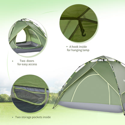 Outsunny 3 Man Camping Tent Automatic Pop Up Tent Portable Double Layer for Festival Hiking Family Travel Shelter 