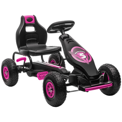 HOMCOM Kids Pedal Go Kart, with Adjustable Seat, Inflatable Tyres - Pink 