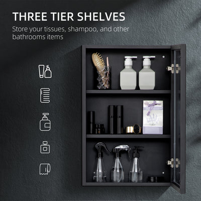 kleankin Bathroom Cabinet with Mirror, Wall Mounted Bathroom Mirror Cabinet with Storage Shelves, 40 x 12 x 60 cm, Black 