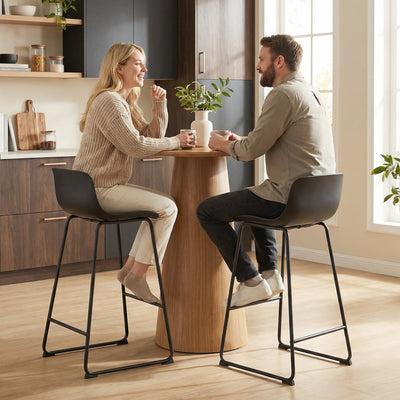 HOMCOM Modern Bar Stools Set of 2, PU Leather Barstools, Counter Height Kitchen Chairs for Breakfast Bars, Dining Room, Black 