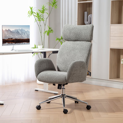 HOMCOM Office Chair with Adjustable Headrest, Spring Pack, Curved Line, Boucle Fabric - Charcoal Grey 