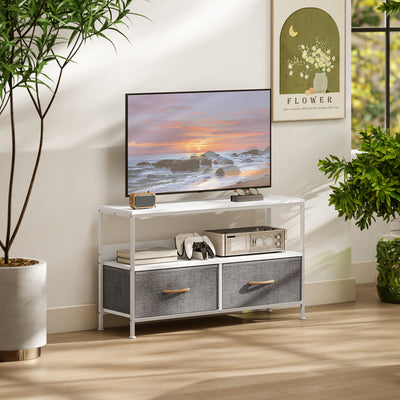 HOMCOM TV Stand Cabinet with 2 Foldable Drawers - White 