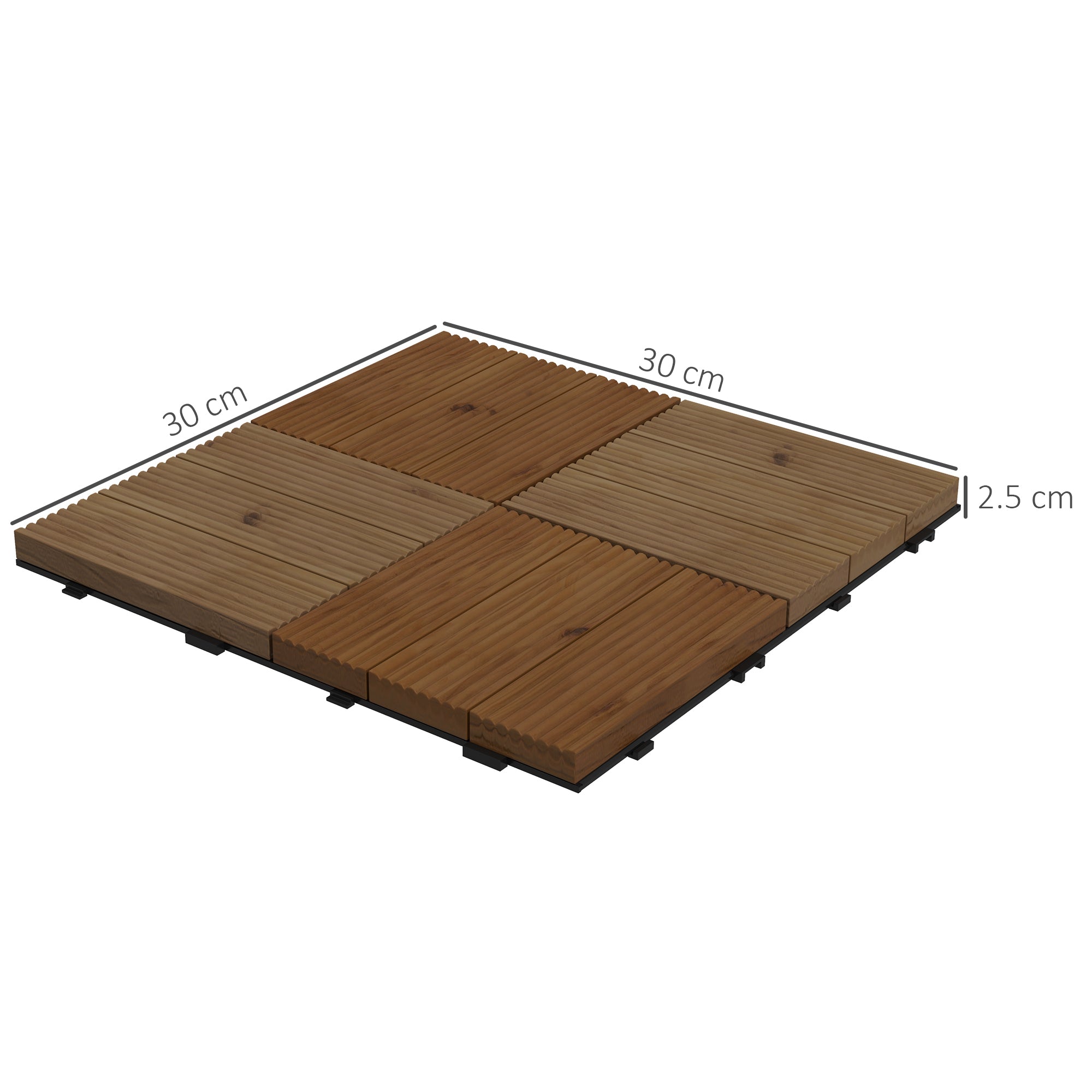 Outsunny 27 Pcs Wooden Interlocking Decking Tiles, 30 x 30 cm Anti-slip Outdoor Flooring Tiles, 0.81\'e3\'8e\'a1 per Pack, All Weather Use for Patio, Balcony, Terrace, Hot Tub, Brown 