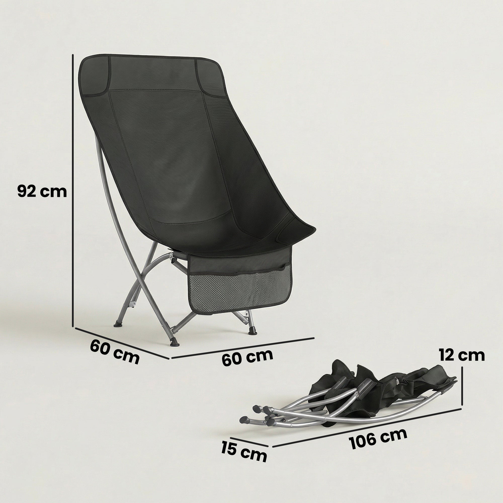 Outsunny Camping Chair for Adults Heavy Duty Folding Camp Chair with Side Pocket and Carry Bag Black 