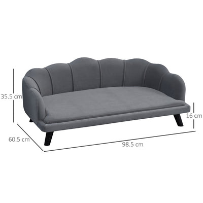 PawHut Dog Sofa, Pet Couch Bed for Medium, Large Dogs, with Legs, Cushion - Grey 