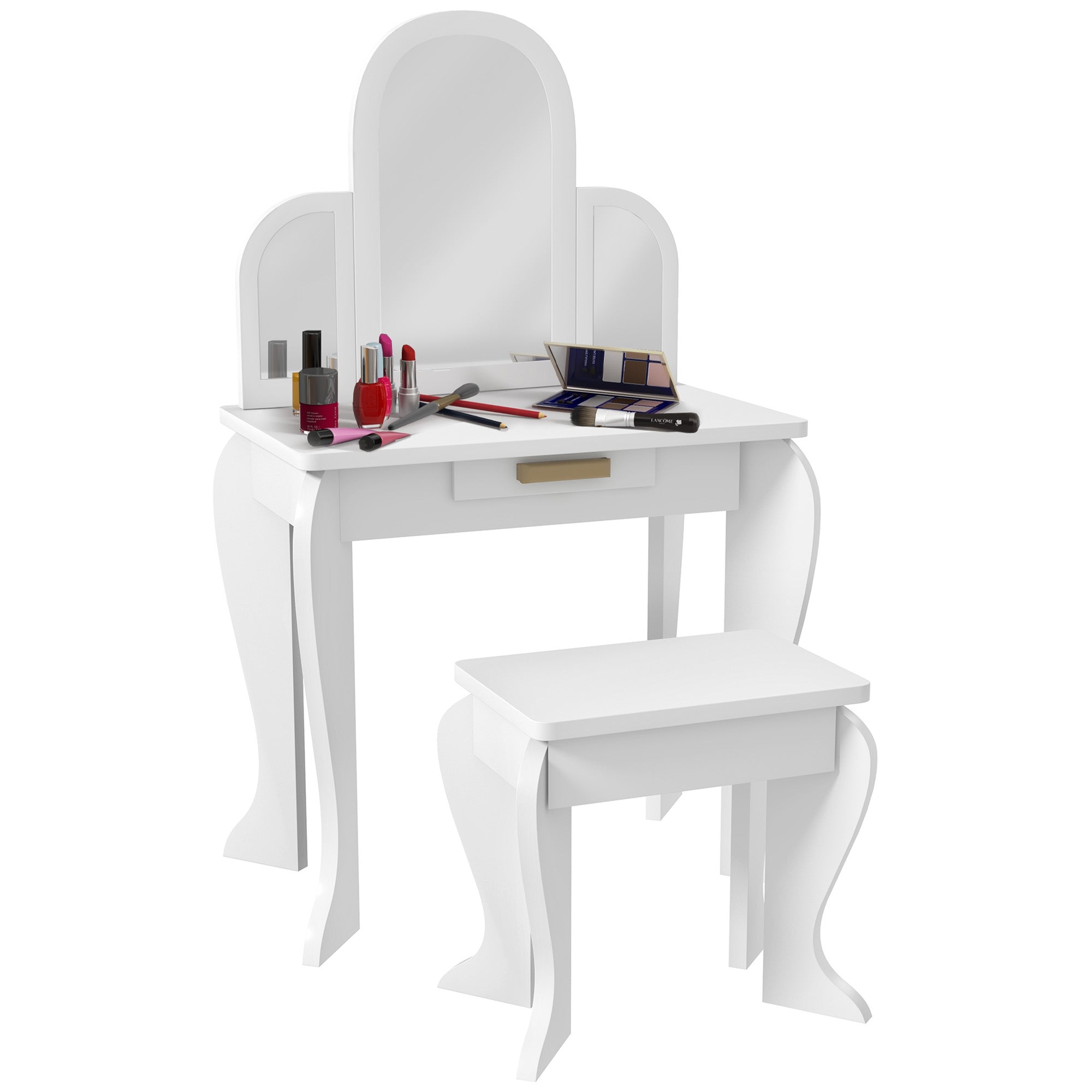 HOMCOM Kids Dressing Table Set, with Mirror and Drawer - White 