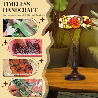 HOMCOM Tiffany-Style Rose and Butterfly Table Lamp - Multi 