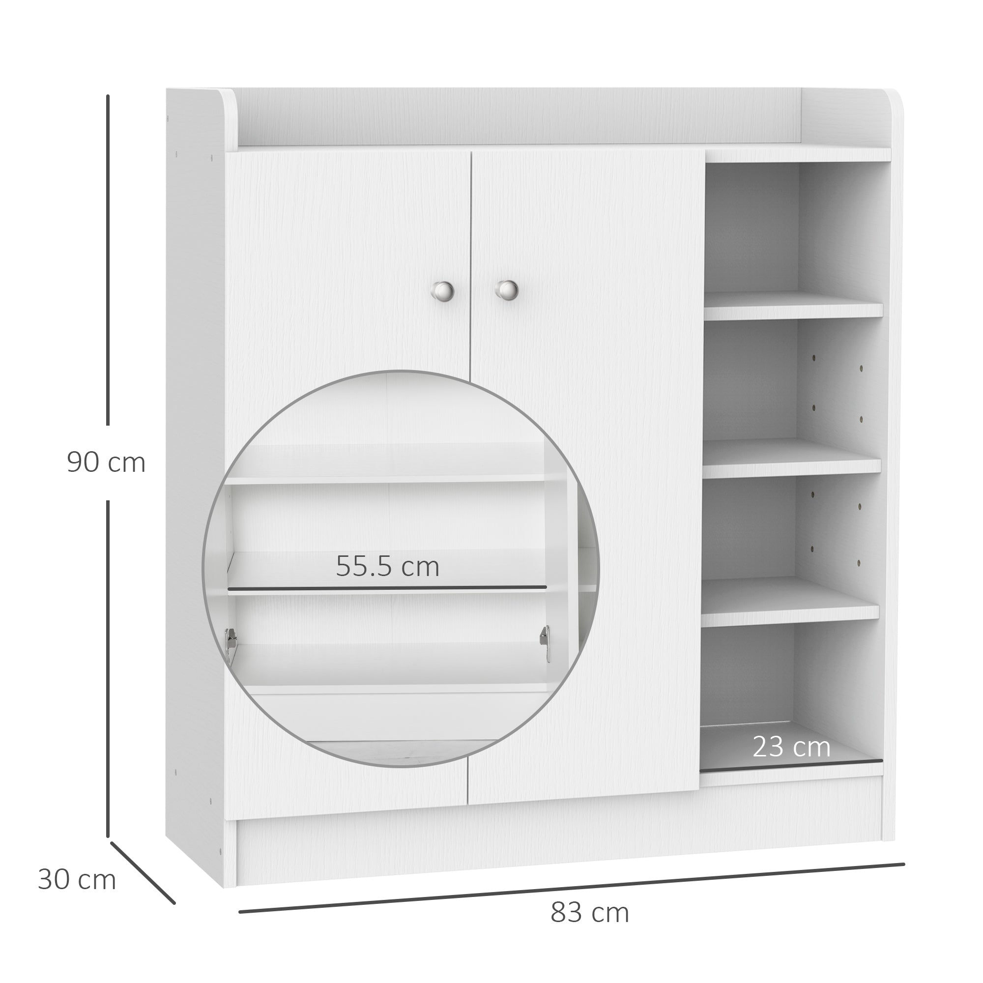HOMCOM Shoe Storage Cabinet  Two Doors w/ Adjustable 4 Shelves Cupboard Footwear Rack Stand Organiser Hallway White 