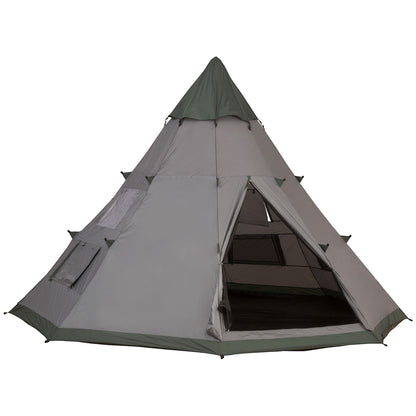 Outsunny 6 Men Tipi Tent with Carry Bag - Grey 