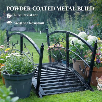 Outsunny 1.2M Metal Garden Bridge with Safety Railings, Outdoor Pond Bridge, Arch Decorative Footbridge for Creek Stream 