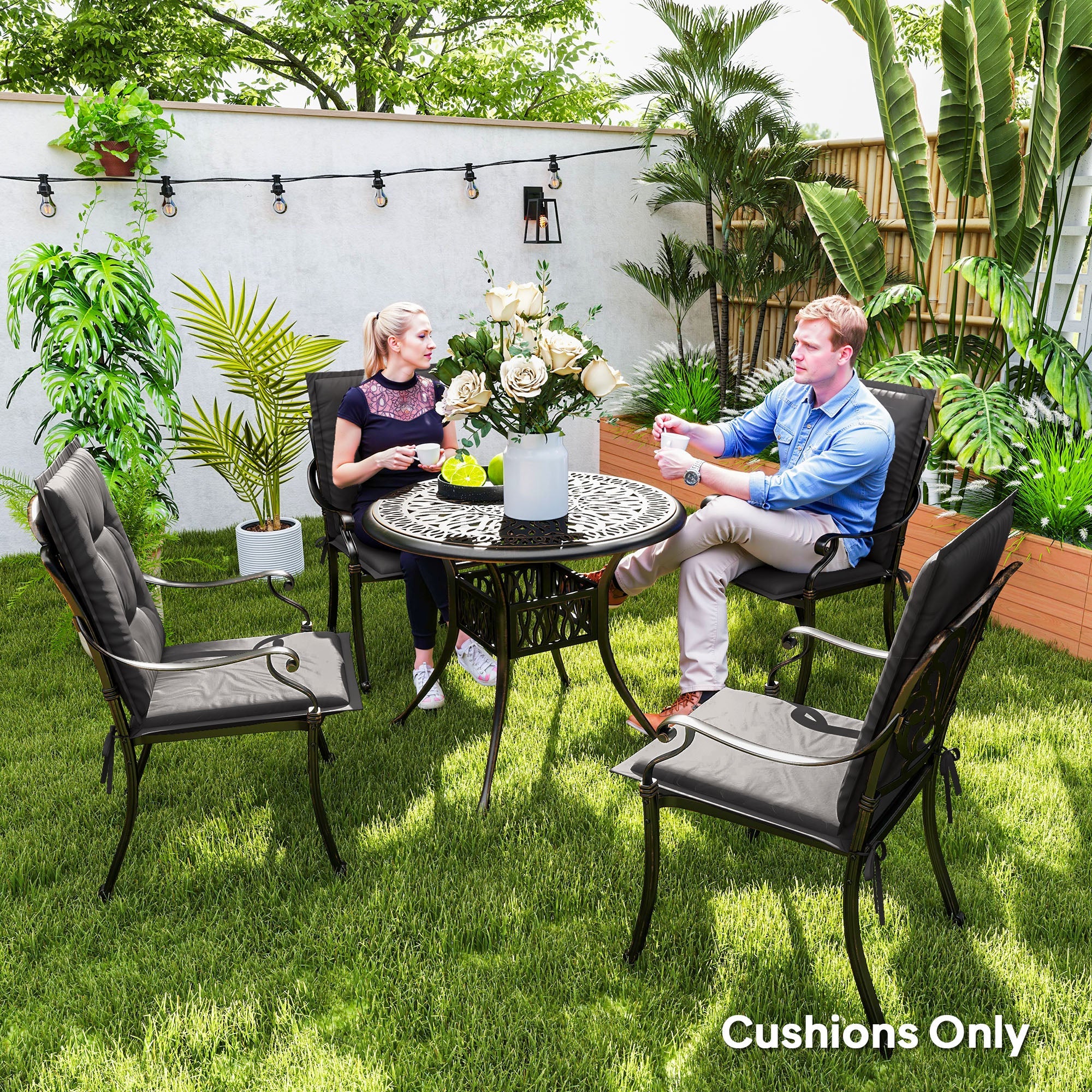 Outsunny Set of Four Padded Garden Seat Cushions - Charcoal Grey 