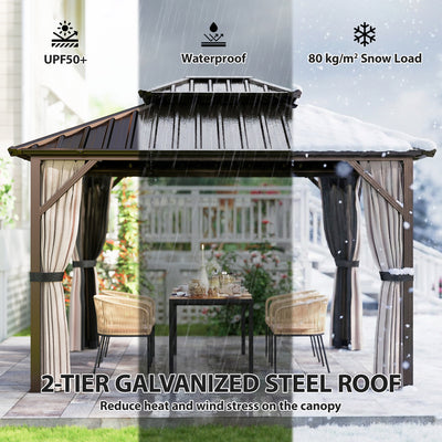 Outsunny 3x3 m Hardtop Gazebo Canopy with UPF50+ Double Galvanised Steel Roof, Aluminium Garden Gazebo Permanent Pavilion, Brown 