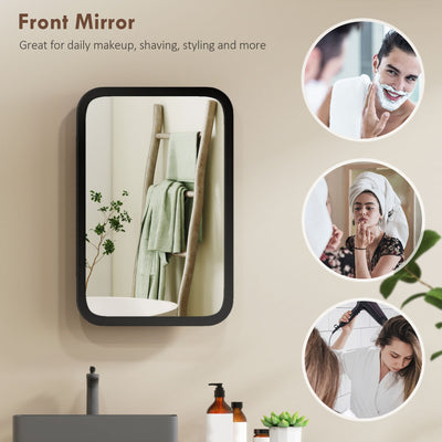 HOMCOM Bathroom Wall Cabinet with Tempered Mirror Metal Bathroom Mirror Cabinet with 3 Shelves Black 