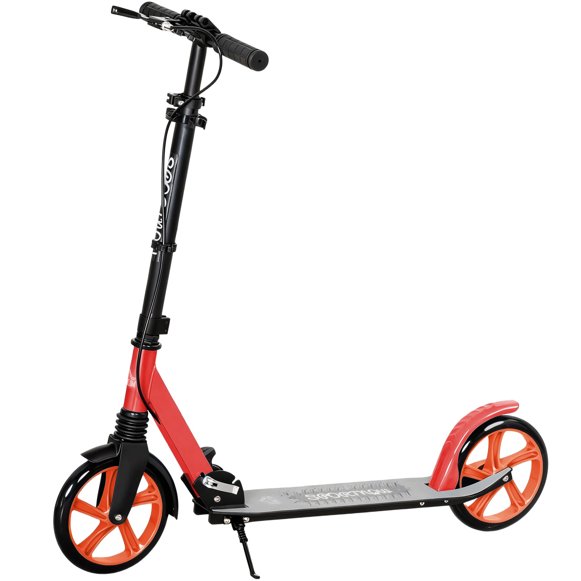 HOMCOM One-click Folding Kick Scooter for 14+ w/ Adjustable Handlebar, Push Scooter with Kickstand, Dual Brake System, Red 