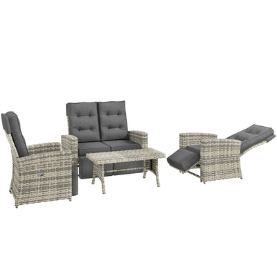 Outsunny 4 Piece Rattan Garden Furniture Set Outdoor Sofa Sectional Set with Glass Top Table for Poolside, Light Grey 