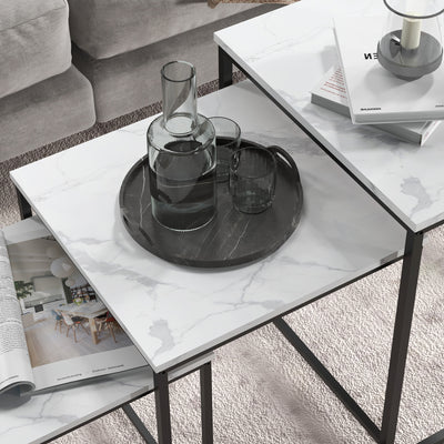 HOMCOM Three Nest of Tables, Marble Effect Finish 