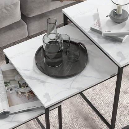 HOMCOM Three Nest of Tables, Marble Effect Finish 